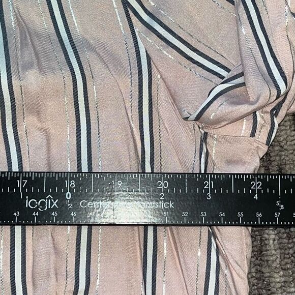 Liz Claiborne Women’s Size Large Striped 1/4 Button V Neck Blouse Pink Silver - Picture 4 of 6